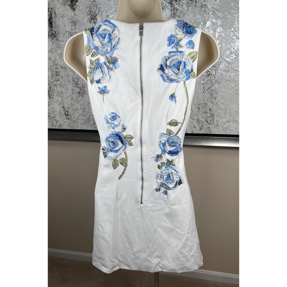 Alice + Olivia Clyde Floral Embroidered and Beaded White Mini Dress Size 0 - Picture 6 of 8